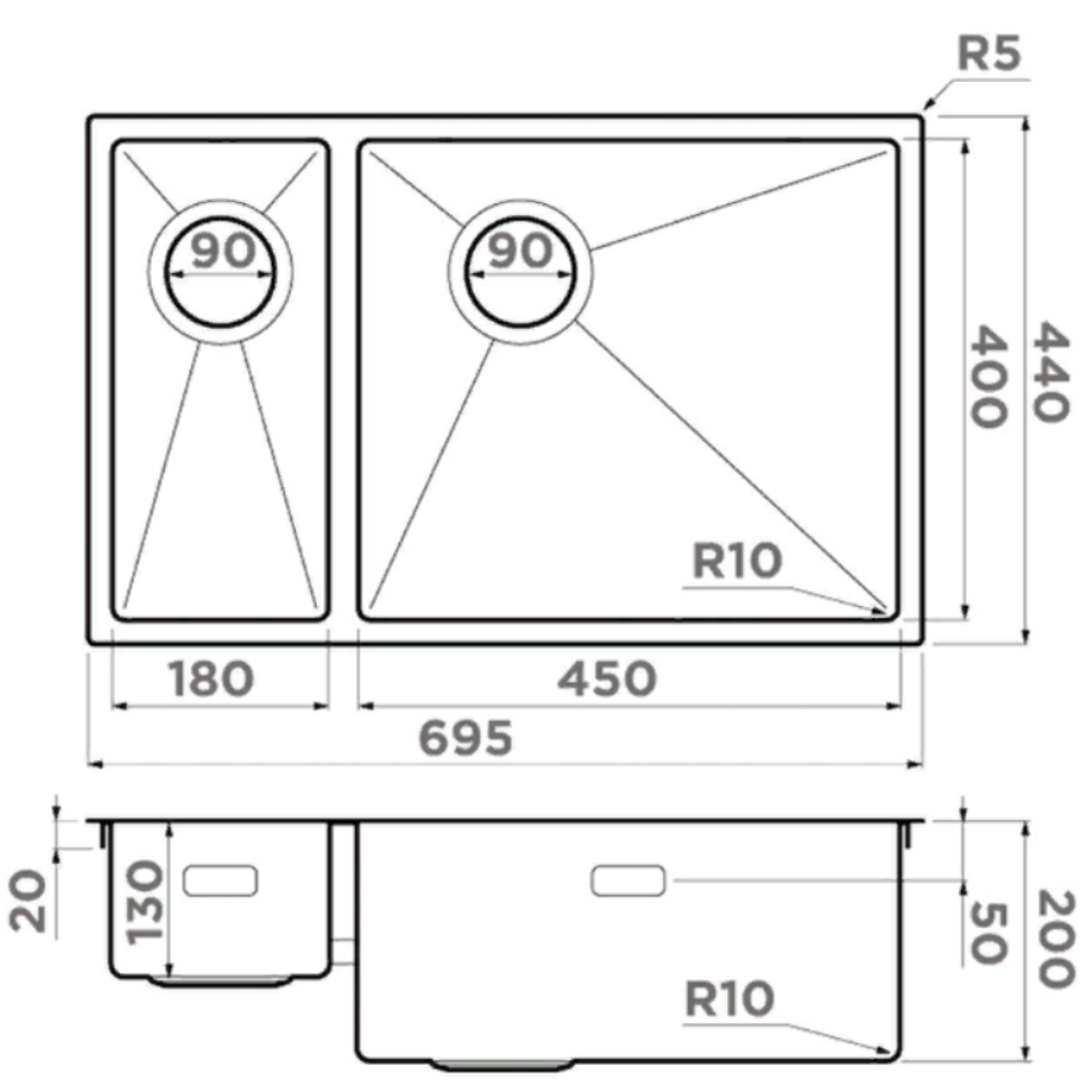 Мойка кухонная Omoikiri Taki Side правая 70 Графит 4993183 — изображение 4